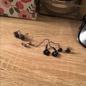 bundle of Black cube, owl and rose earrings